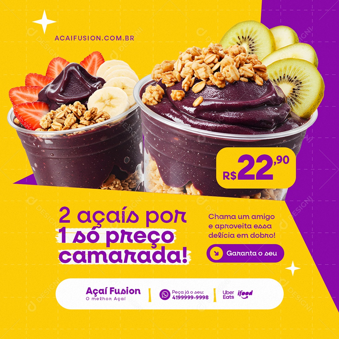 Açaiteria Dois Açaís Por um Só Preço Camarada Social Media PSD Editável