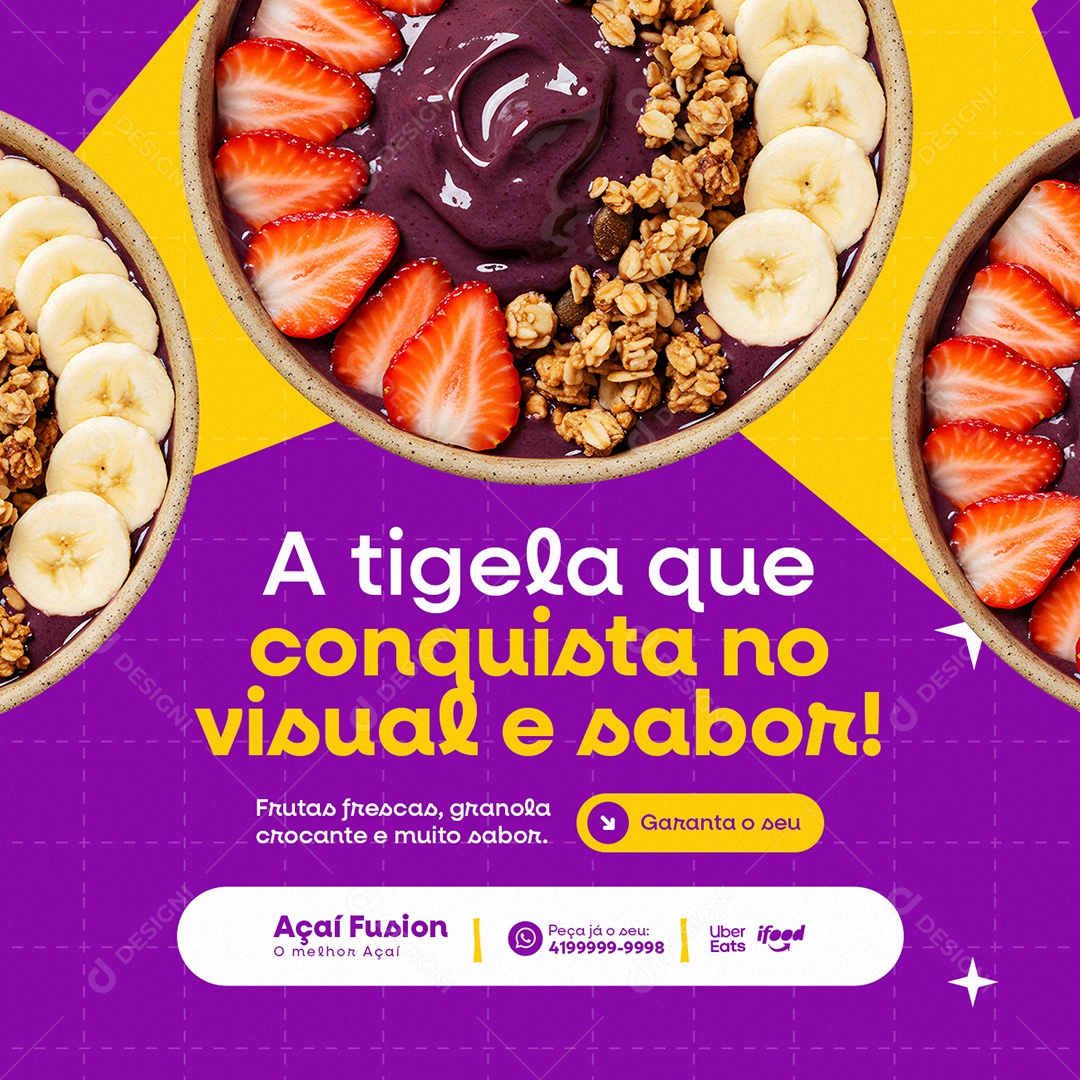 Açaiteria A Tigela Que Conquista no Visual e Sabor Social Media PSD Editável