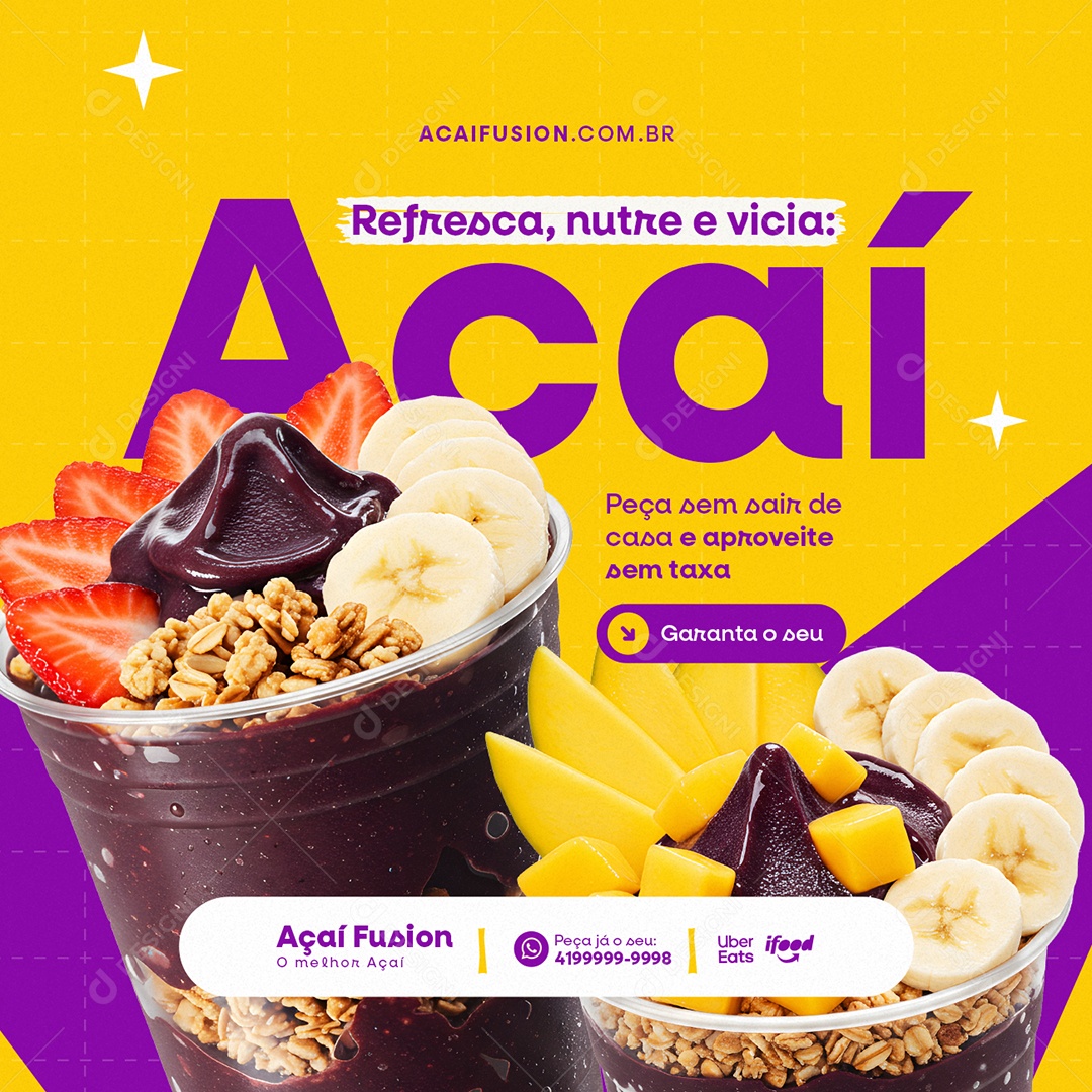Açaiteria Refresca Nutre e Vicia Social Media PSD Editável
