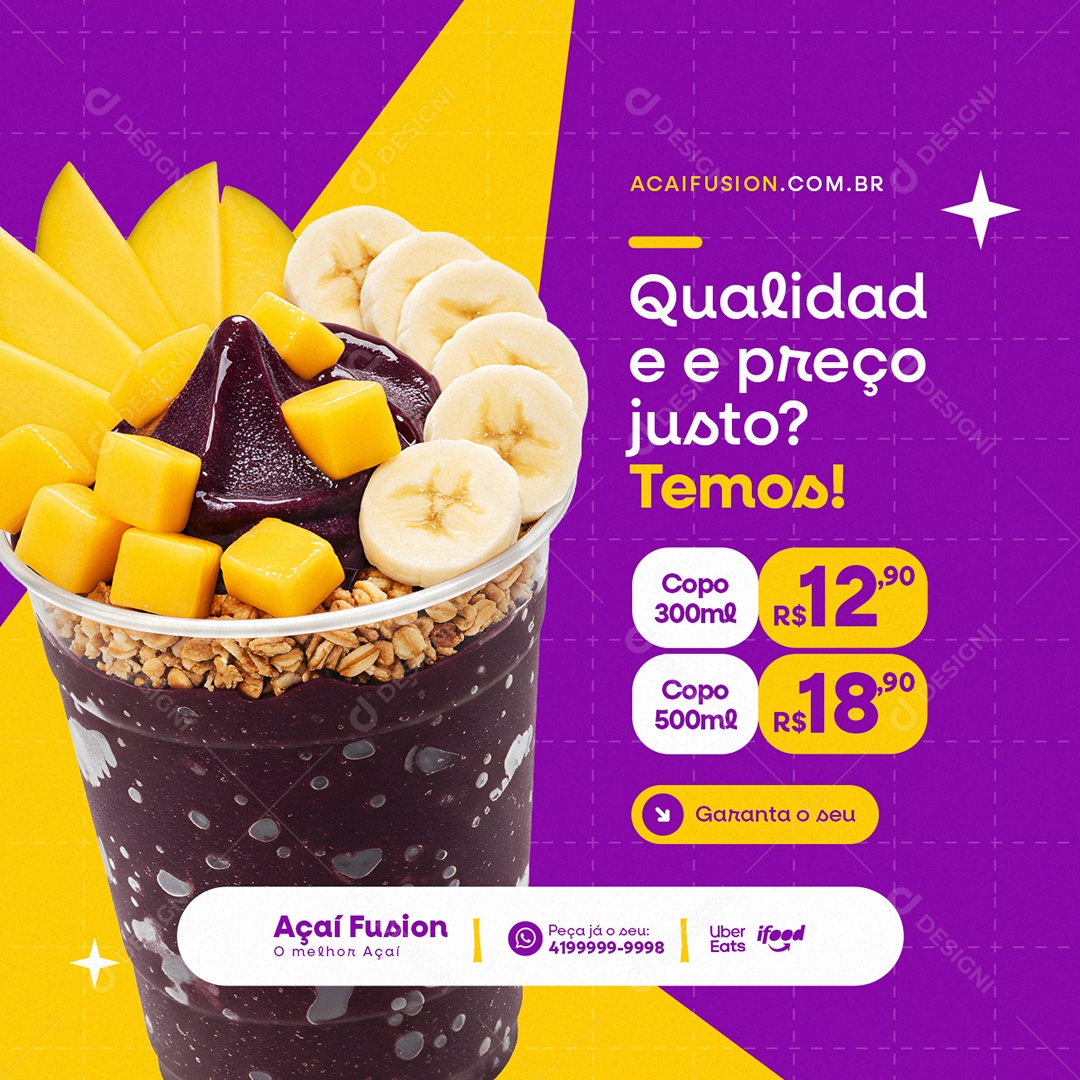 Açaiteria Qualidade e Preço Justo Temos Social Media PSD Editável