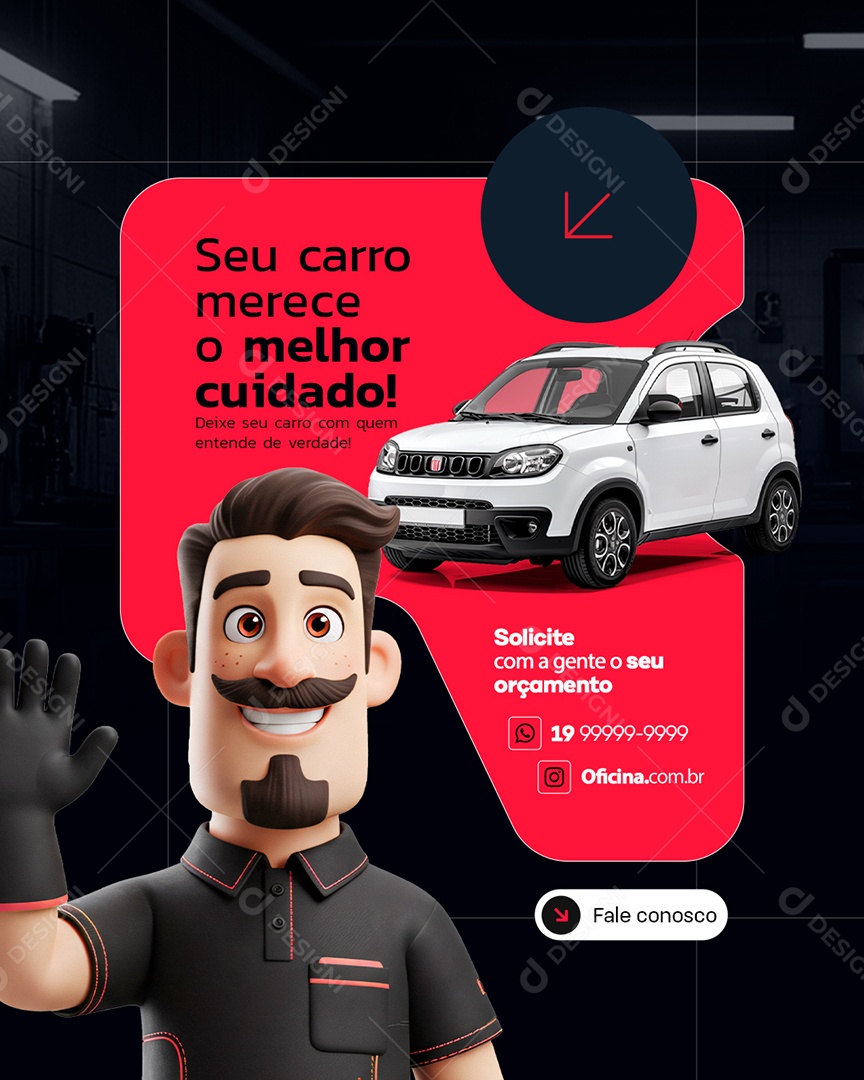Oficina Mecânica Seu Carro Merece o Melhor Cuiado Social Media PSD Editável