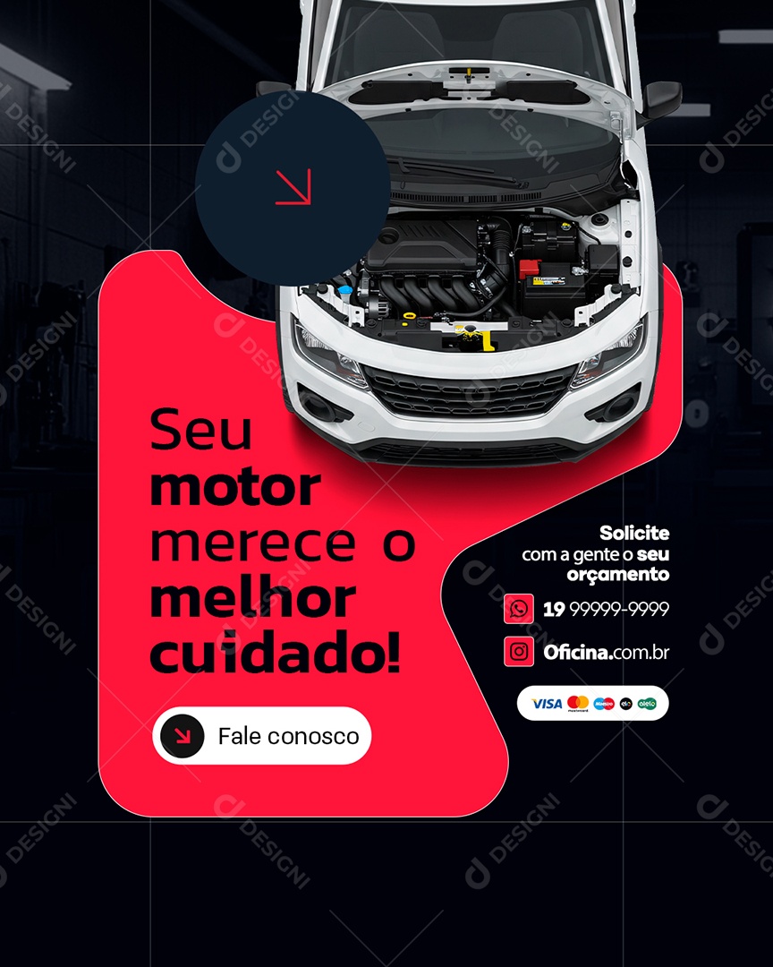 Oficina Mecânica Seu Motor Merece o Melhor Cuidado Social Media PSD Editável