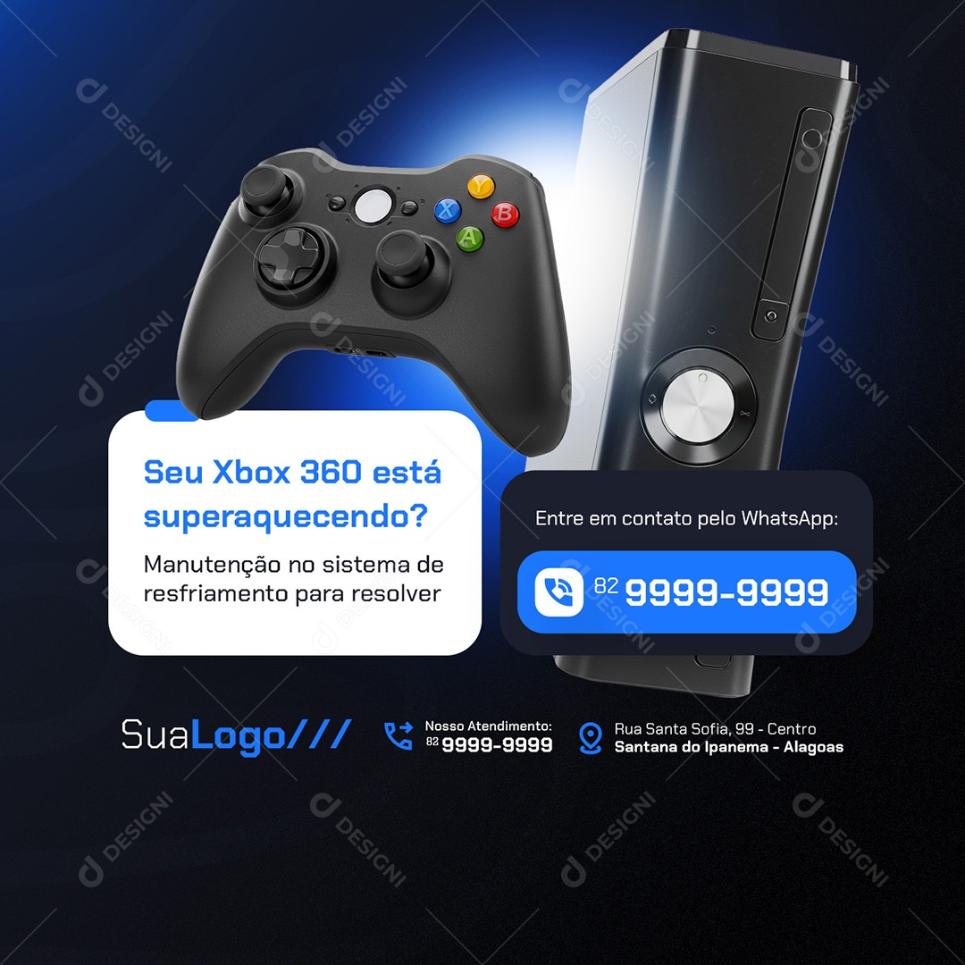 Video Game Seu Xbox 360 Está Superaquecendo Social Media PSD Editável