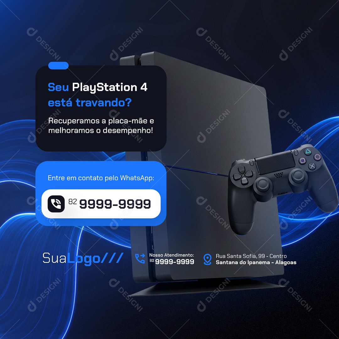 Video Game Seu PlayStation 4 Está Travando Social Media PSD Editável