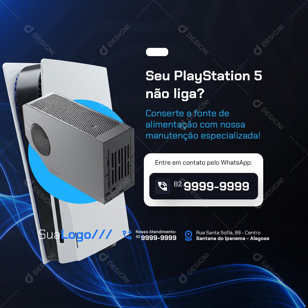 Video Game Seu PlayStation 5 Não Liga Social Media PSD Editável