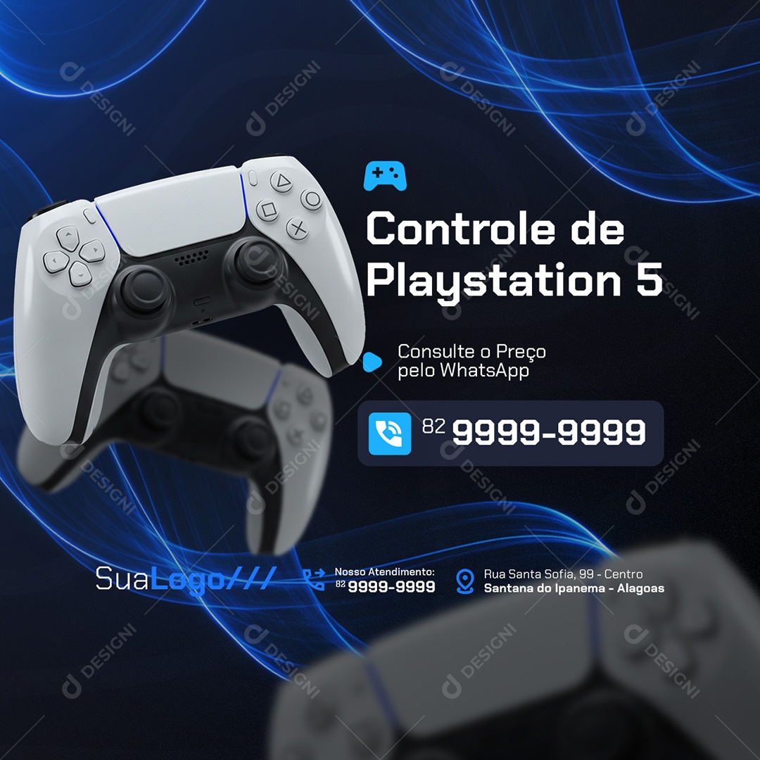 Video Game Controle de Playstation 5 Social Media PSD Editável