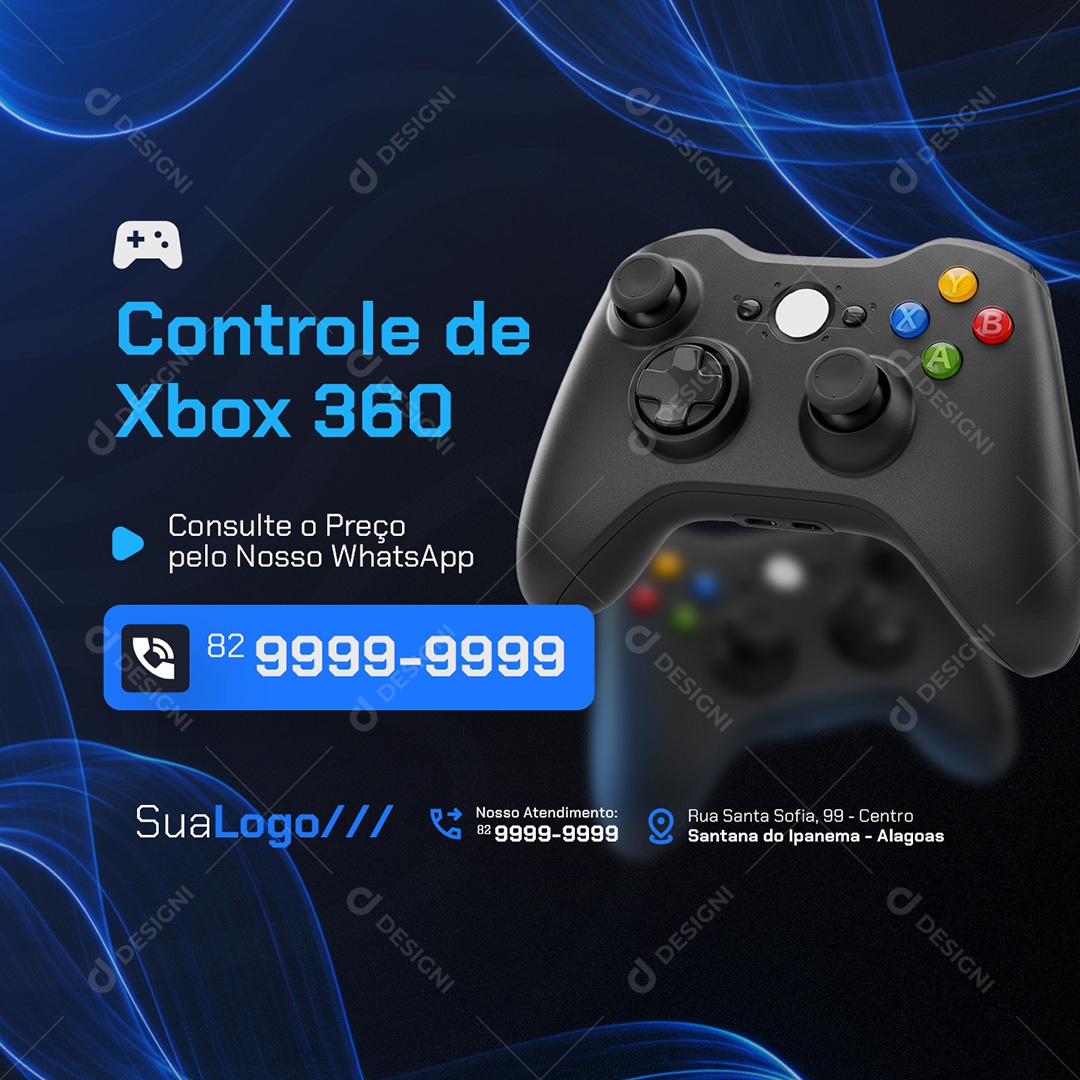 Video Game Controle de Xbox 360 Social Media PSD Editável