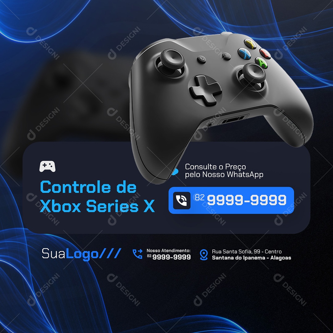 Video Game Controle de Xbox Series X Social Media PSD Editável