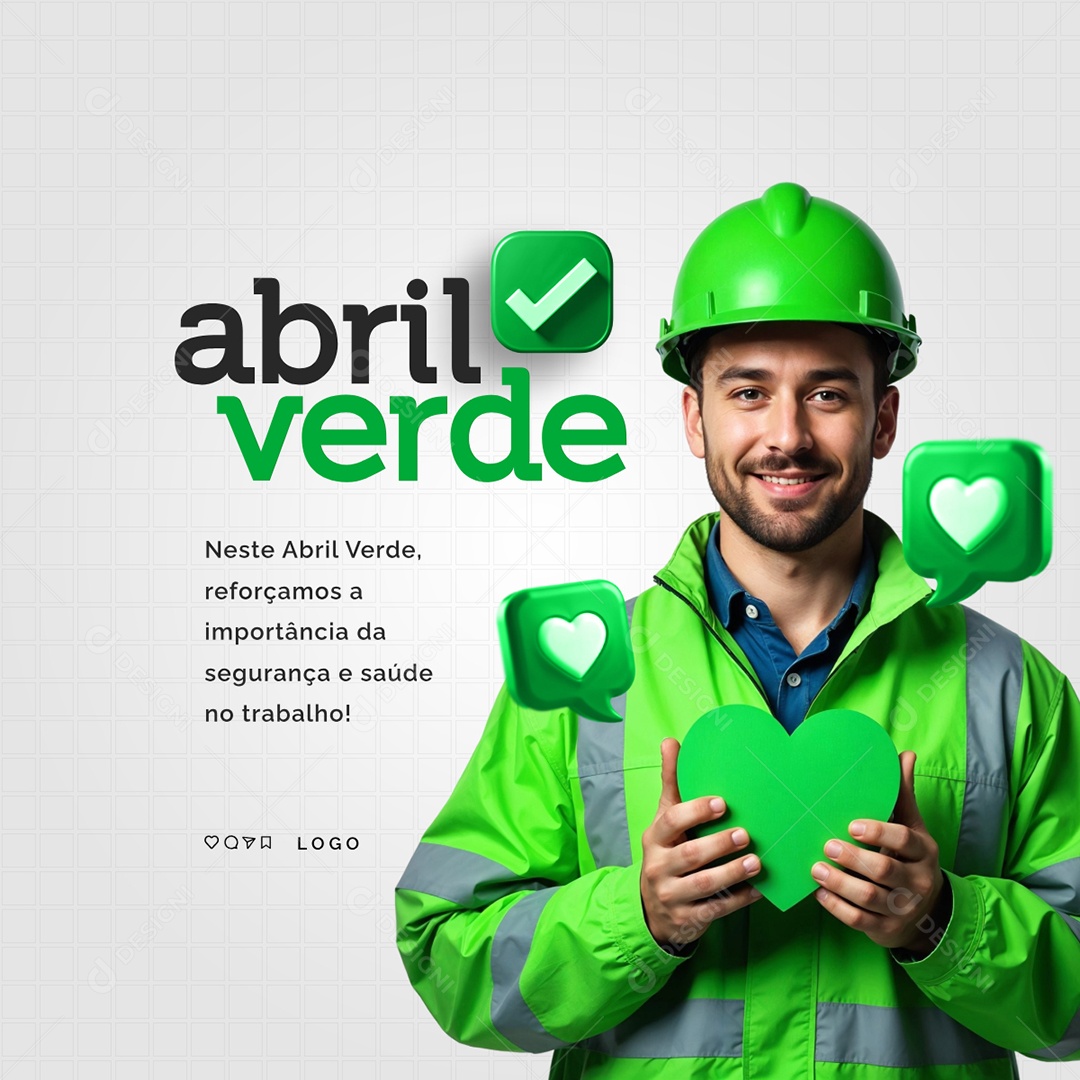 Feed Abril Verde Conscientização Sobre Segurança e Saúde no Trabalho Social Media PSD Editável