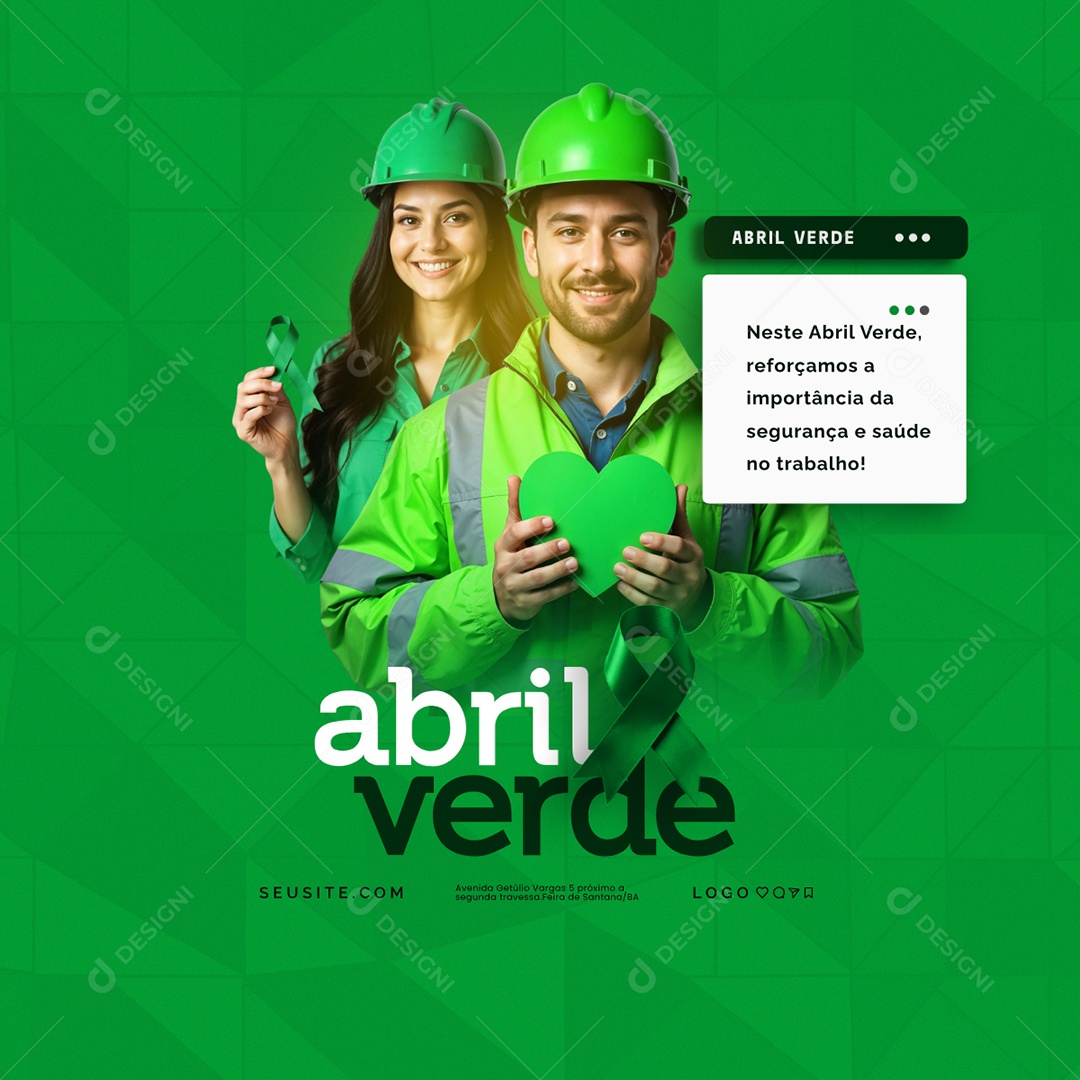 Feed Abril Verde Conscientização Sobre Segurança e Saúde no Trabalho Social Media PSD Editável