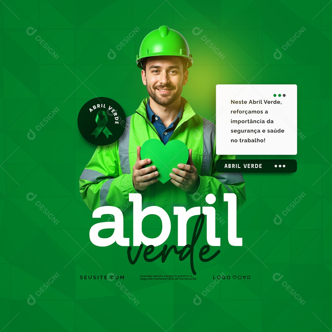 Feed Abril Verde Conscientização Sobre Segurança e Saúde no Trabalho Social Media PSD Editável
