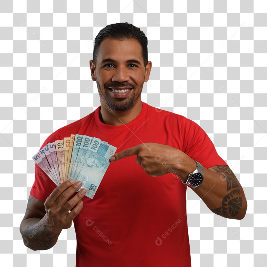 Homem com Notas de Dinheiro PNG Transparente
