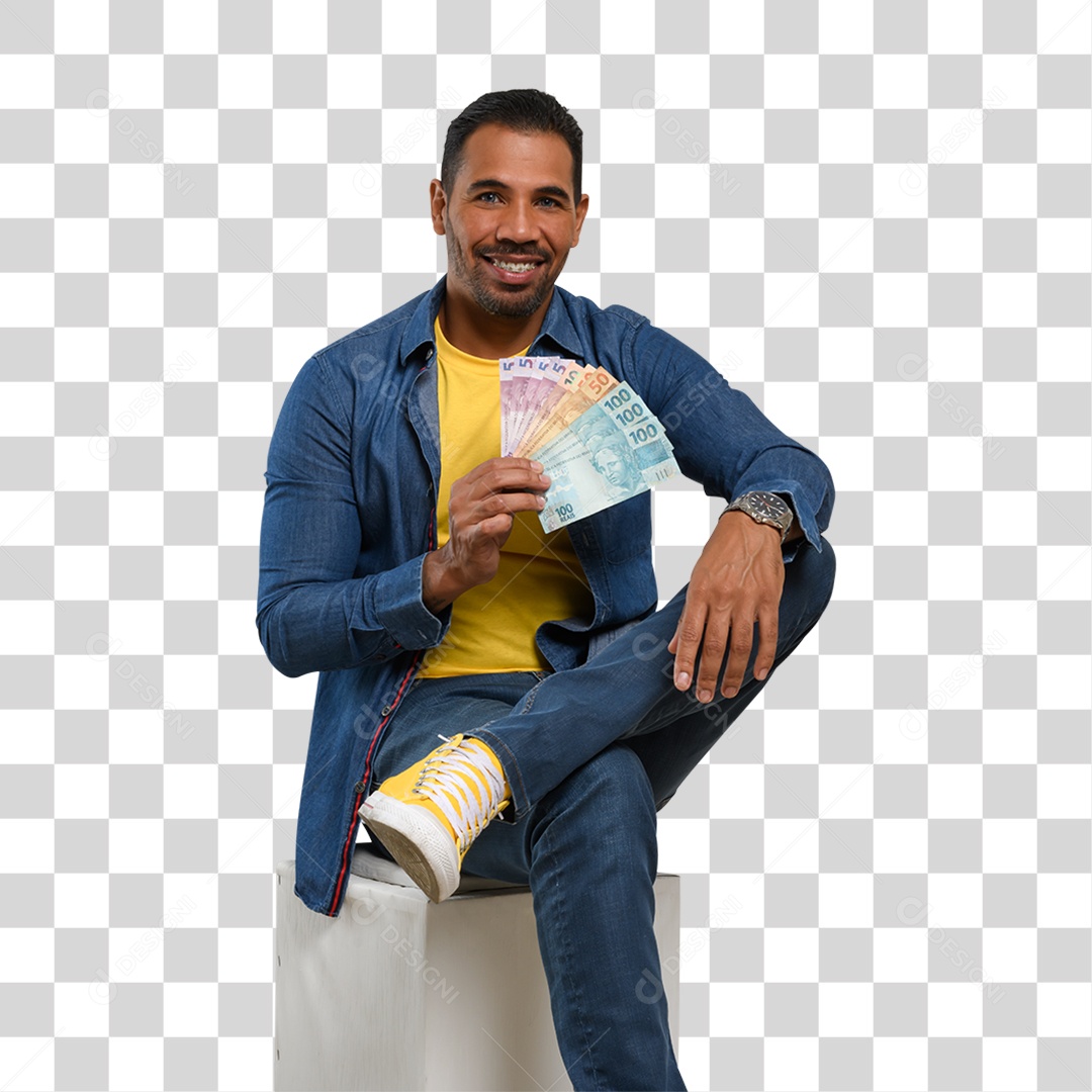 Homem com Notas de Dinheiro PNG Transparente