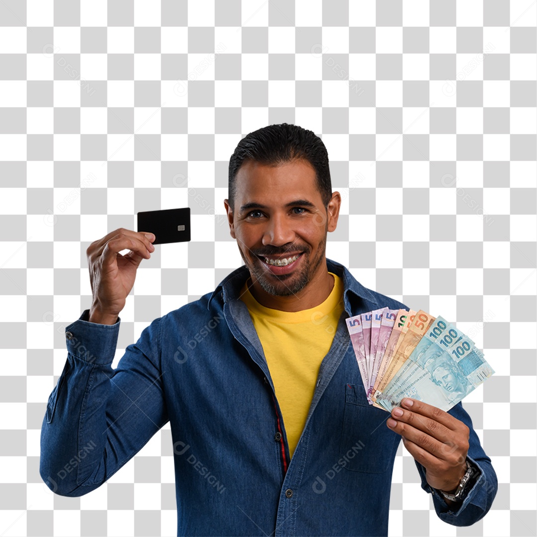 Homem com Notas de Dinheiro PNG Transparente