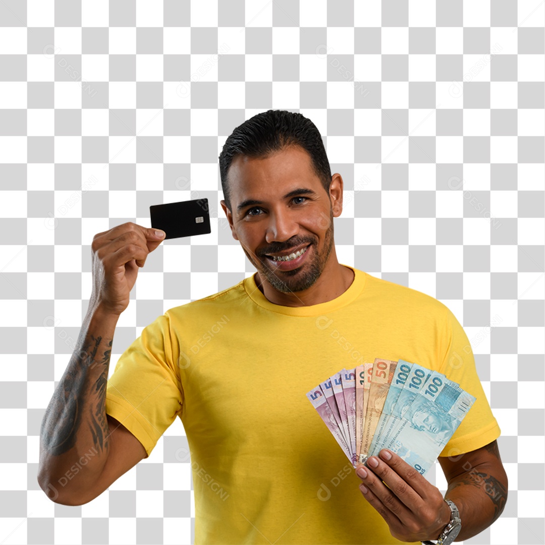 Homem com Notas de Dinheiro PNG Transparente