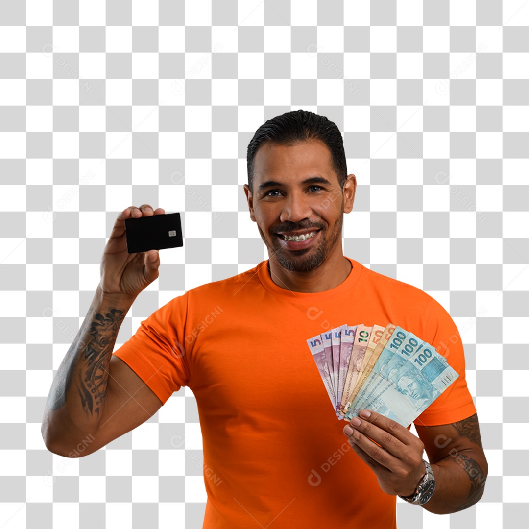 Homem com Notas de Dinheiro PNG Transparente