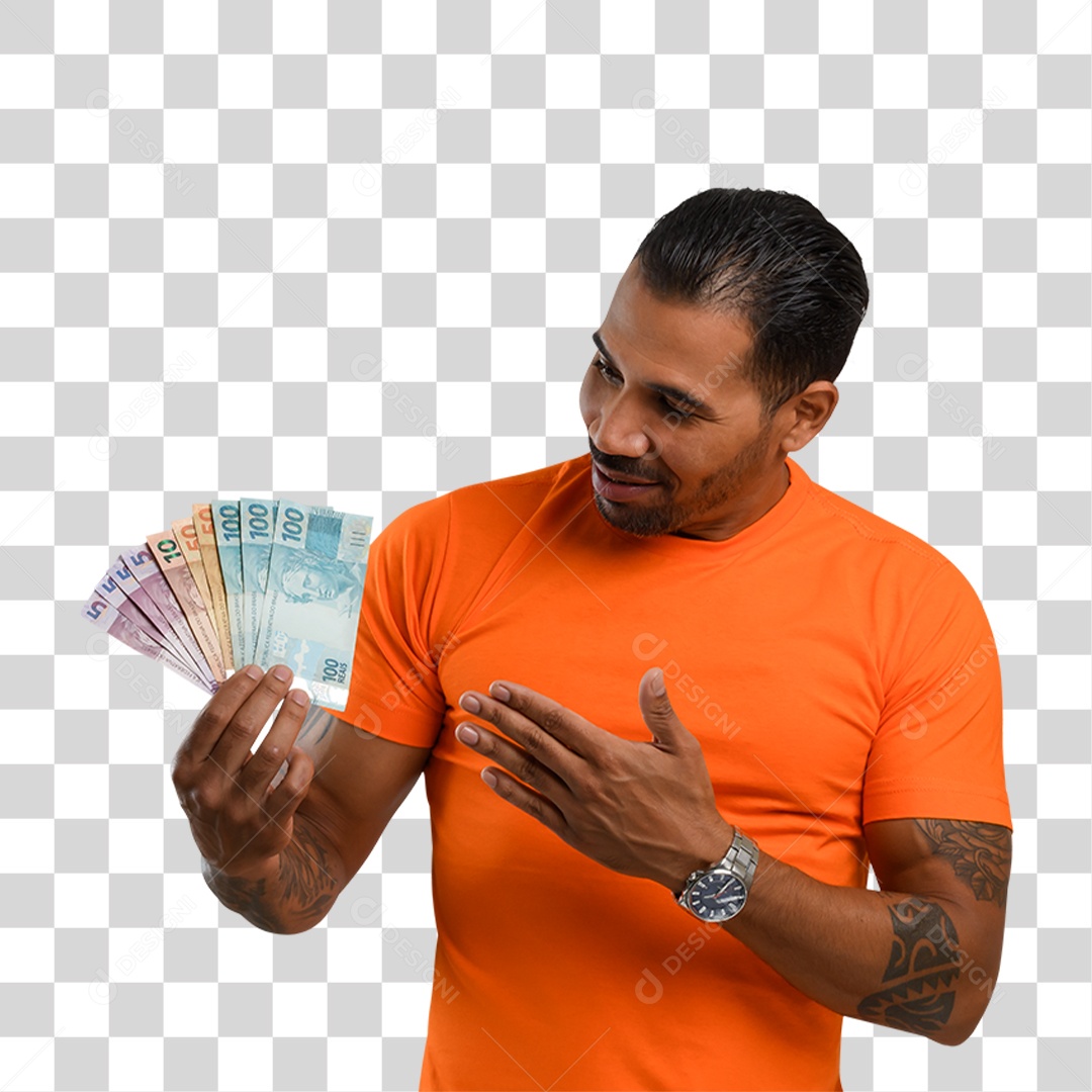 Homem com Notas de Dinheiro PNG Transparente