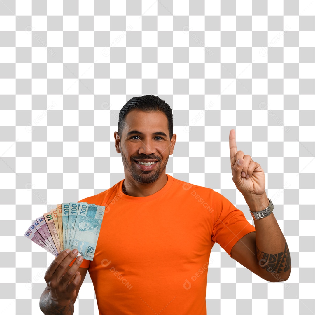 Homem com Notas de Dinheiro PNG Transparente