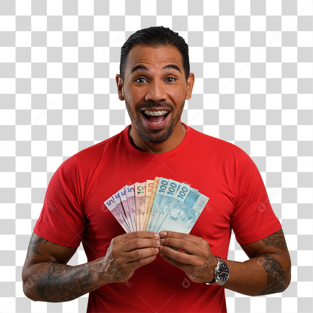 Homem com Notas de Dinheiro PNG Transparente