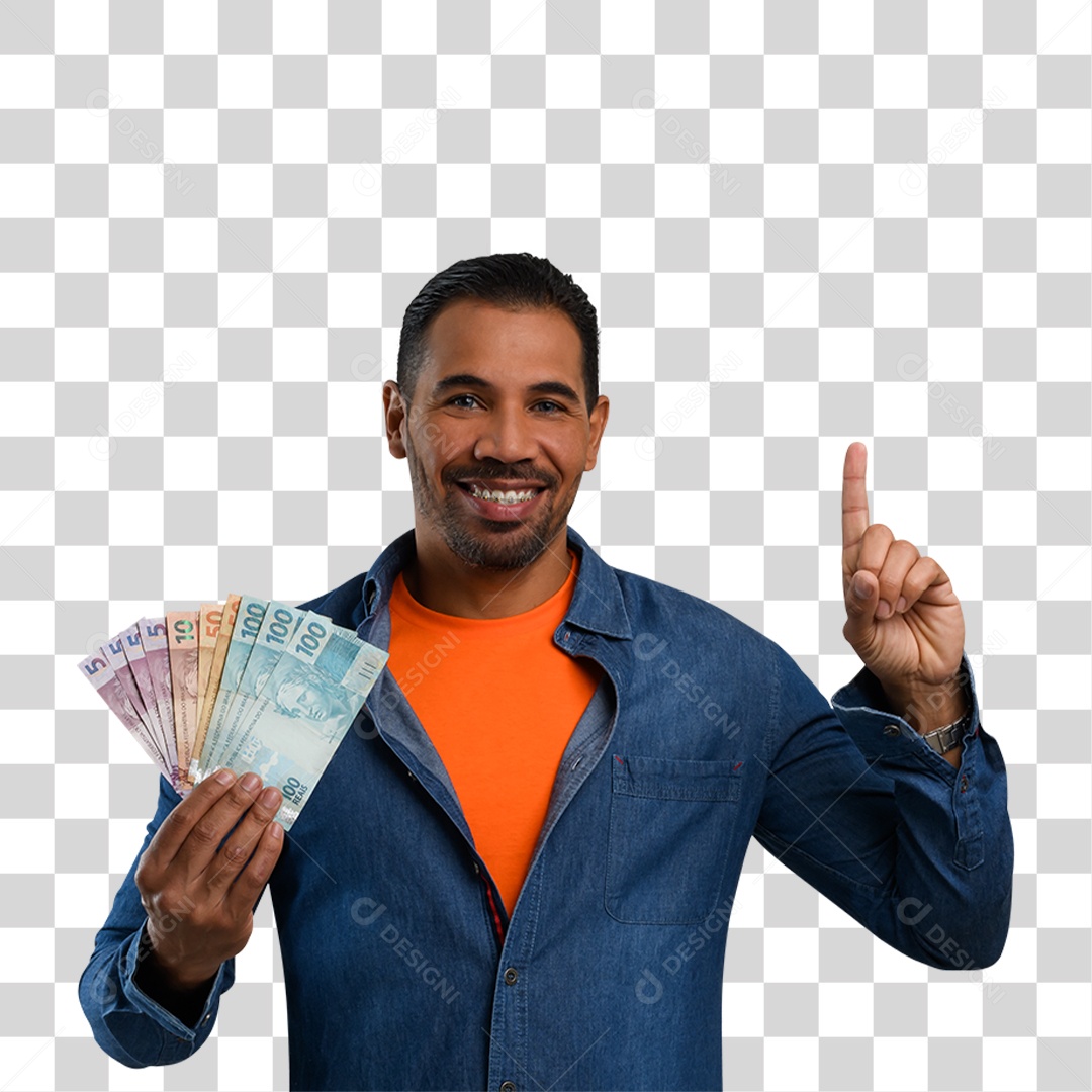 Homem com Notas de Dinheiro PNG Transparente