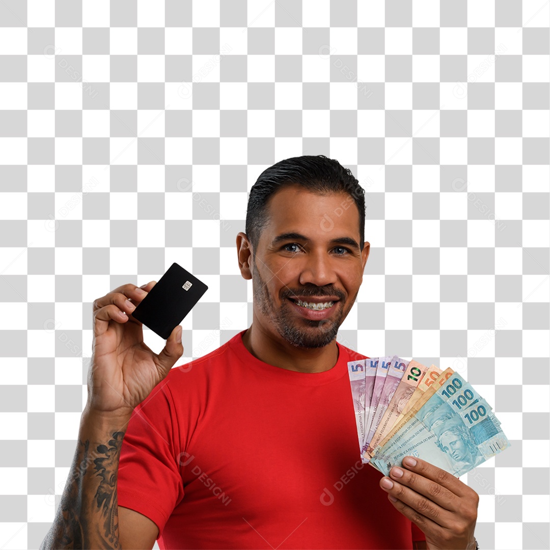 Homem com Notas de Dinheiro PNG Transparente