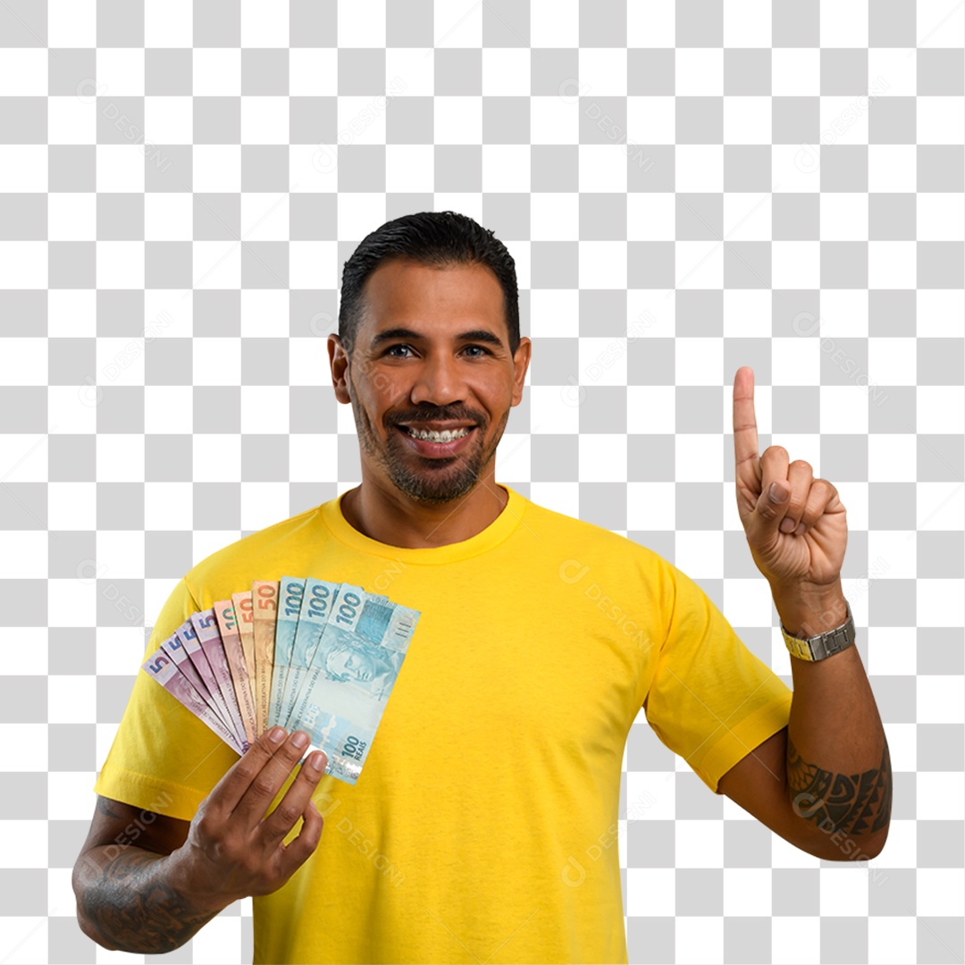 Homem com Notas de Dinheiro PNG Transparente
