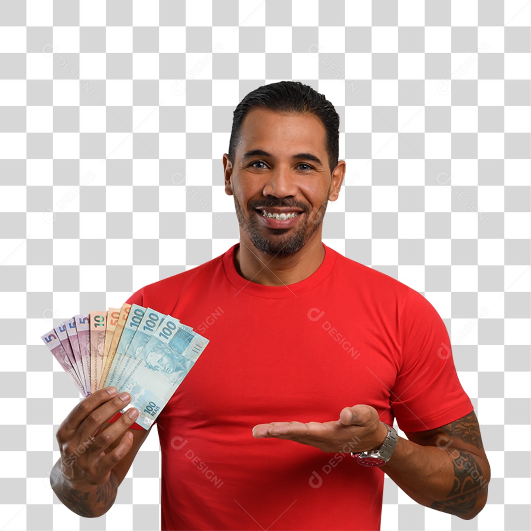 Homem com Notas de Dinheiro PNG Transparente