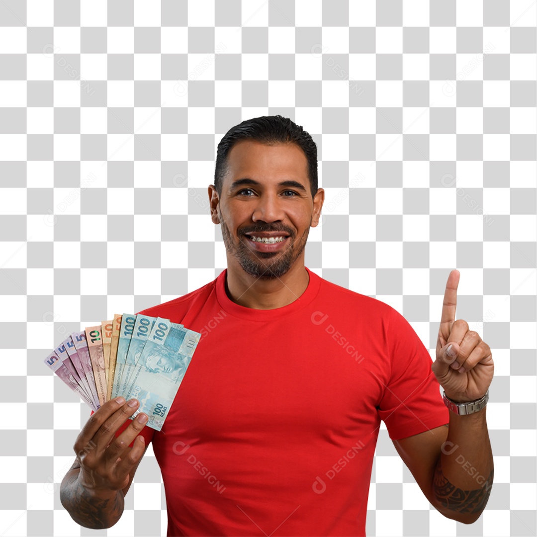 Homem com Notas de Dinheiro PNG Transparente