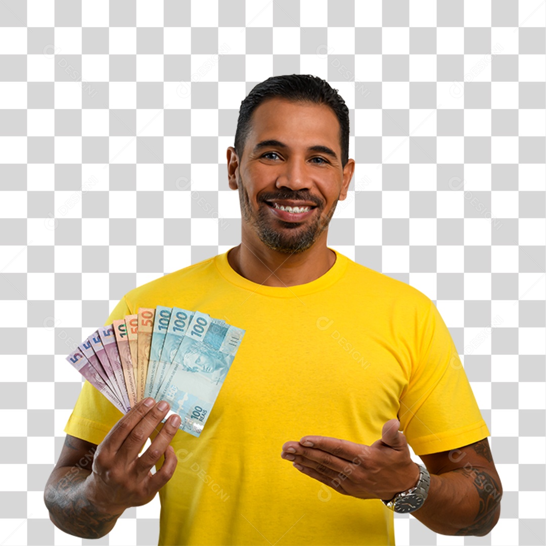 Homem com Notas de Dinheiro PNG Transparente