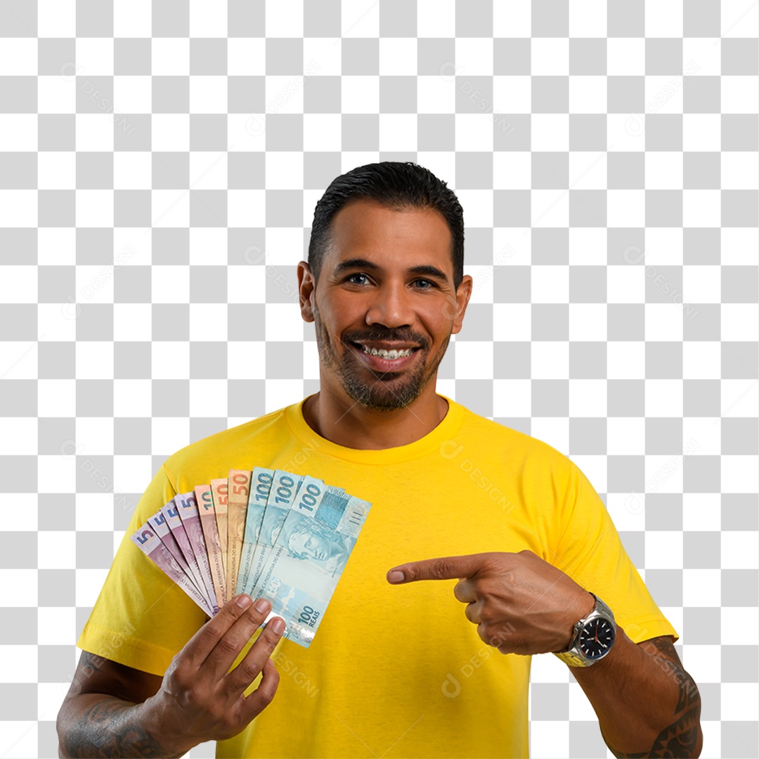 Homem com Notas de Dinheiro PNG Transparente