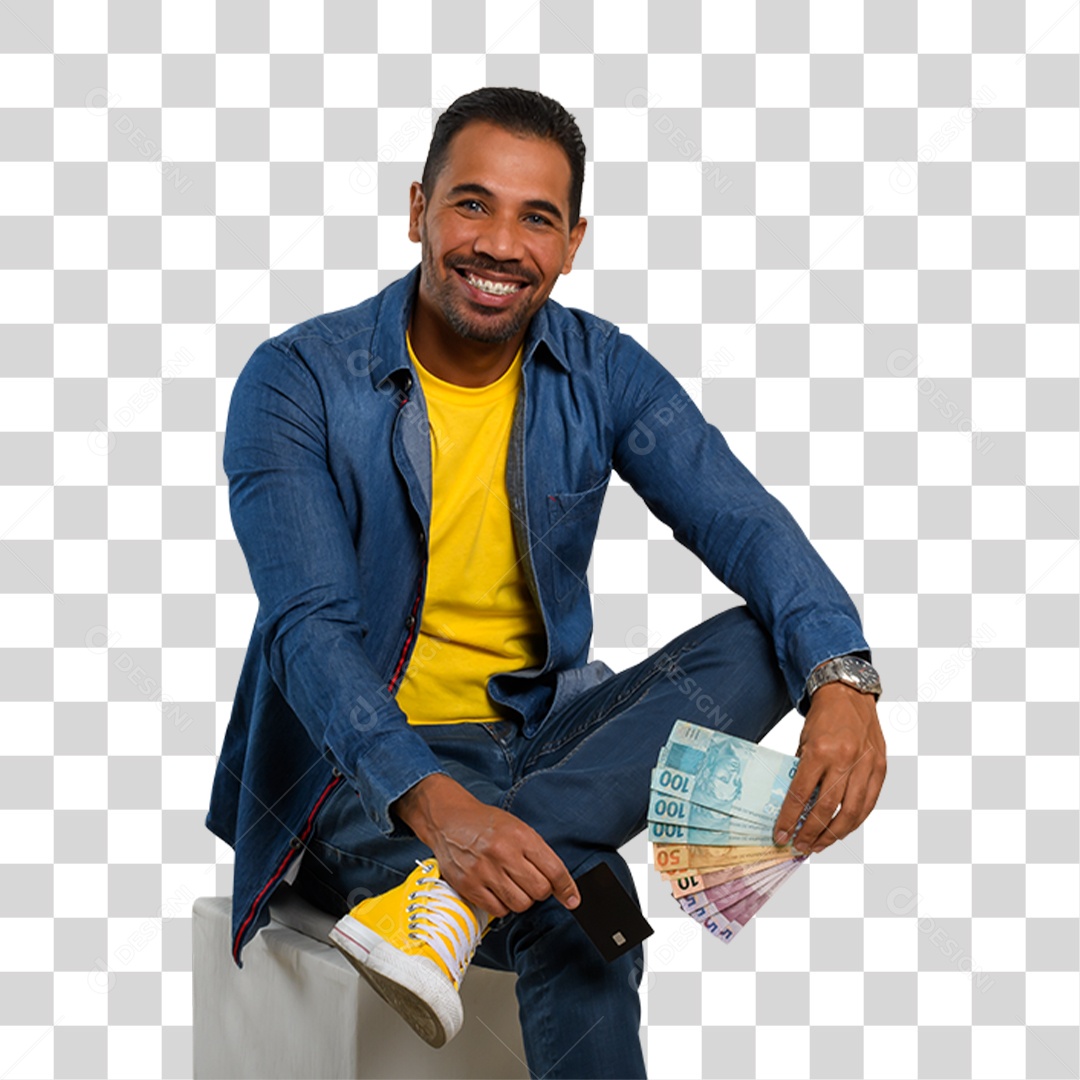 Homem com Notas de Dinheiro PNG Transparente