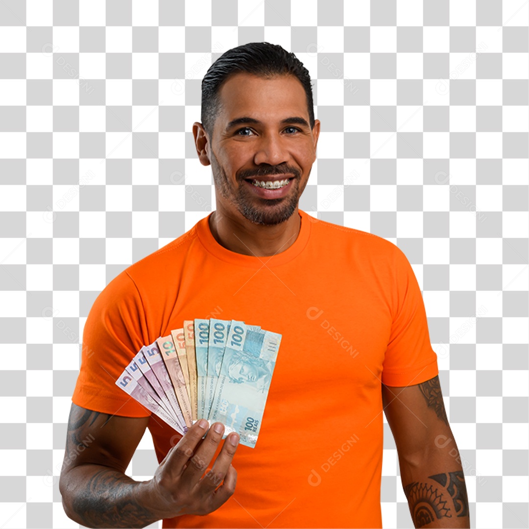 Homem com Notas de Dinheiro PNG Transparente