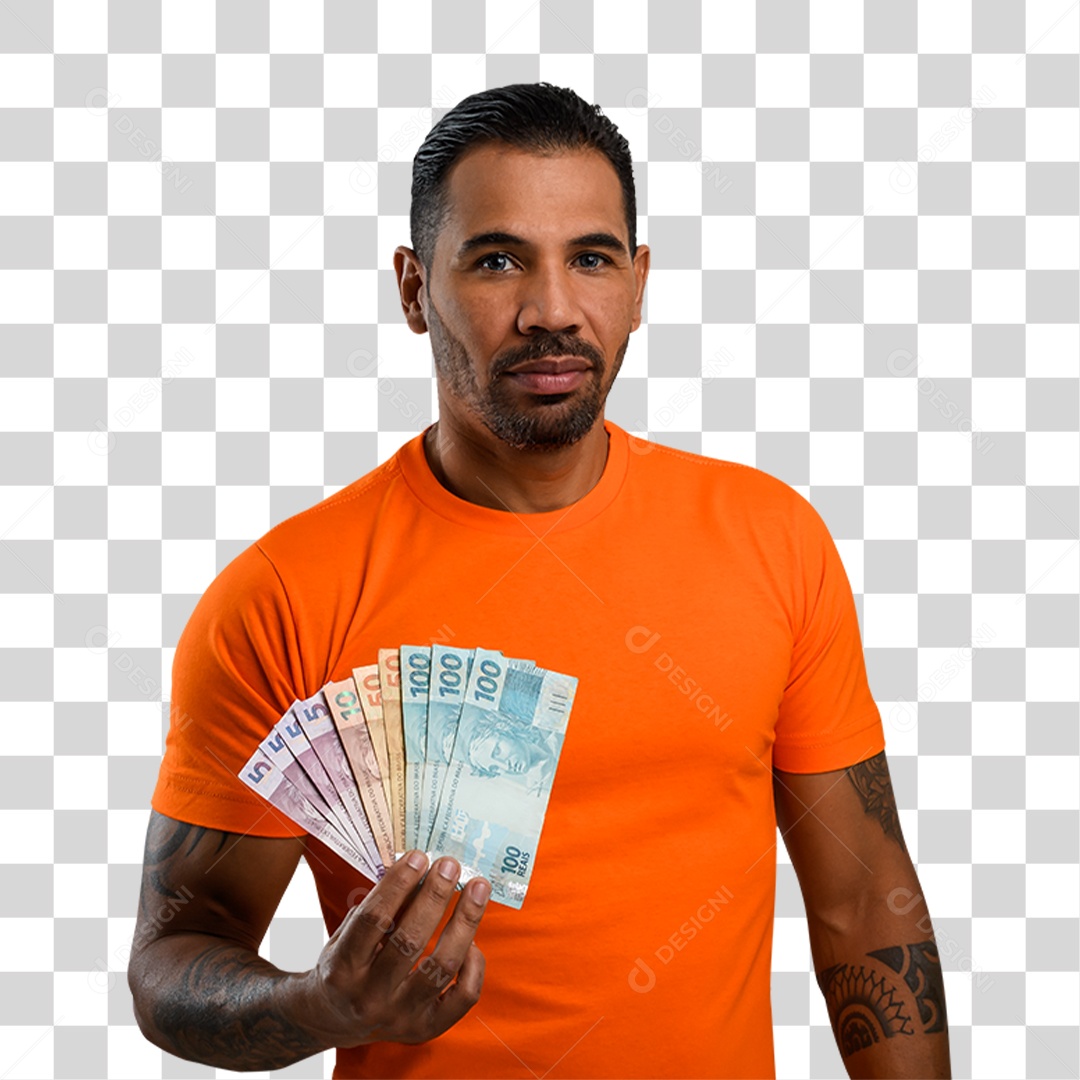 Homem com Notas de Dinheiro PNG Transparente