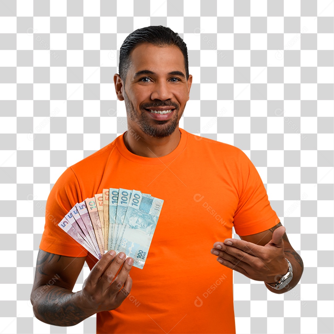 Homem com Notas de Dinheiro PNG Transparente