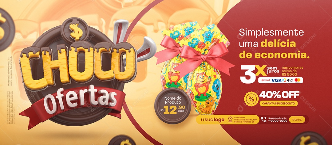 Banner Choco Ofertas Supermercado Delícia de Economia Social Media PSD Editável
