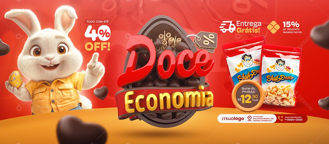 Banner Doce Economia Supermercado Entrega Grátis Social Media PSD Editável