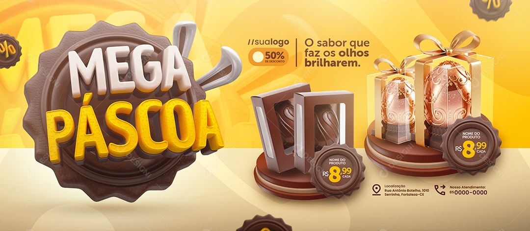 Banner Supermercado Mega Páscoa Ovos de Páscoa Social Media PSD Editável