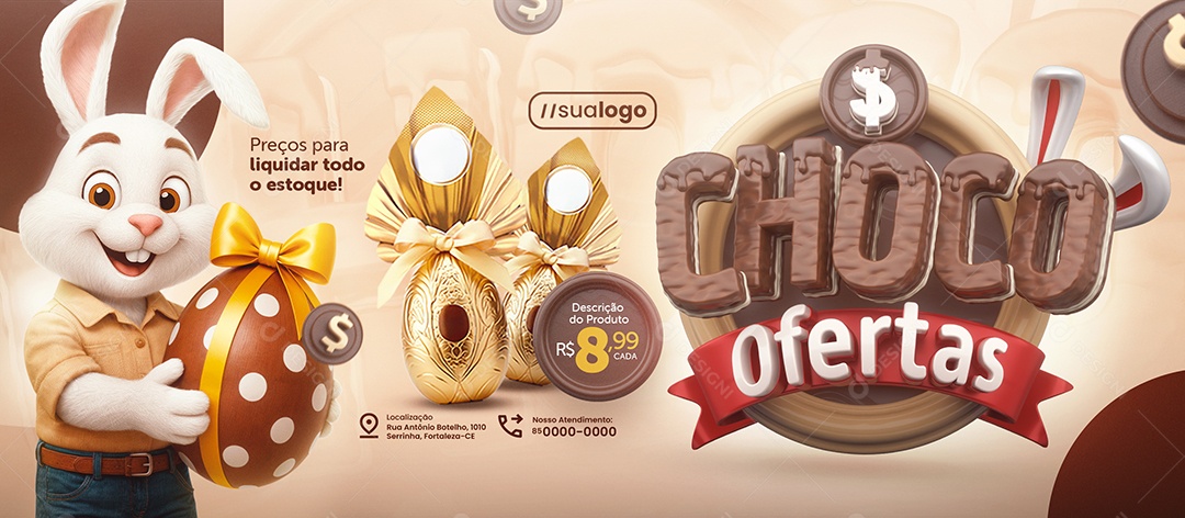 Banner Choco Ofertas Supermercado Ovos de Páscoa Social Media PSD Editável
