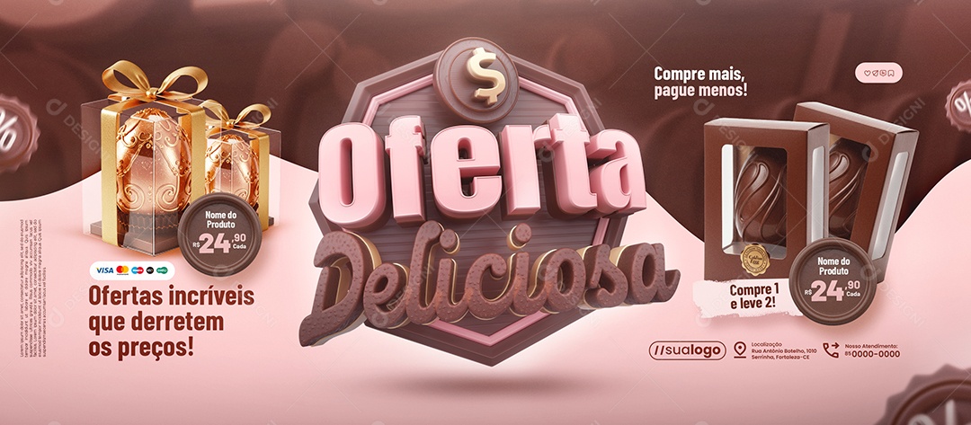 Banner Oferta Deliciosa Supermercado Ovos de Páscoa Social Media PSD Editável