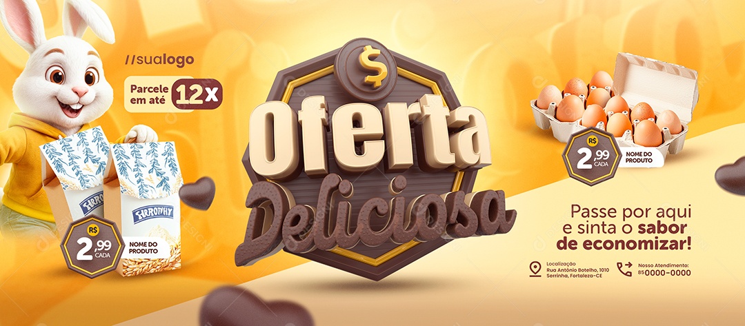 Banner Oferta Deliciosa Supermercado Cartela de Ovo Social Media PSD Editável