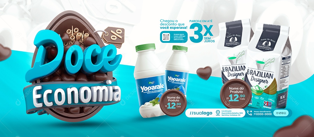 Banner Doce Economia Supermercado Produtos Social Media PSD Editável