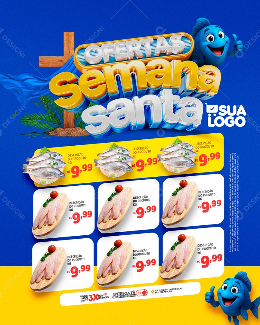 Encarte Ofertas Semana Santa Supermercado Social Media PSD Editável