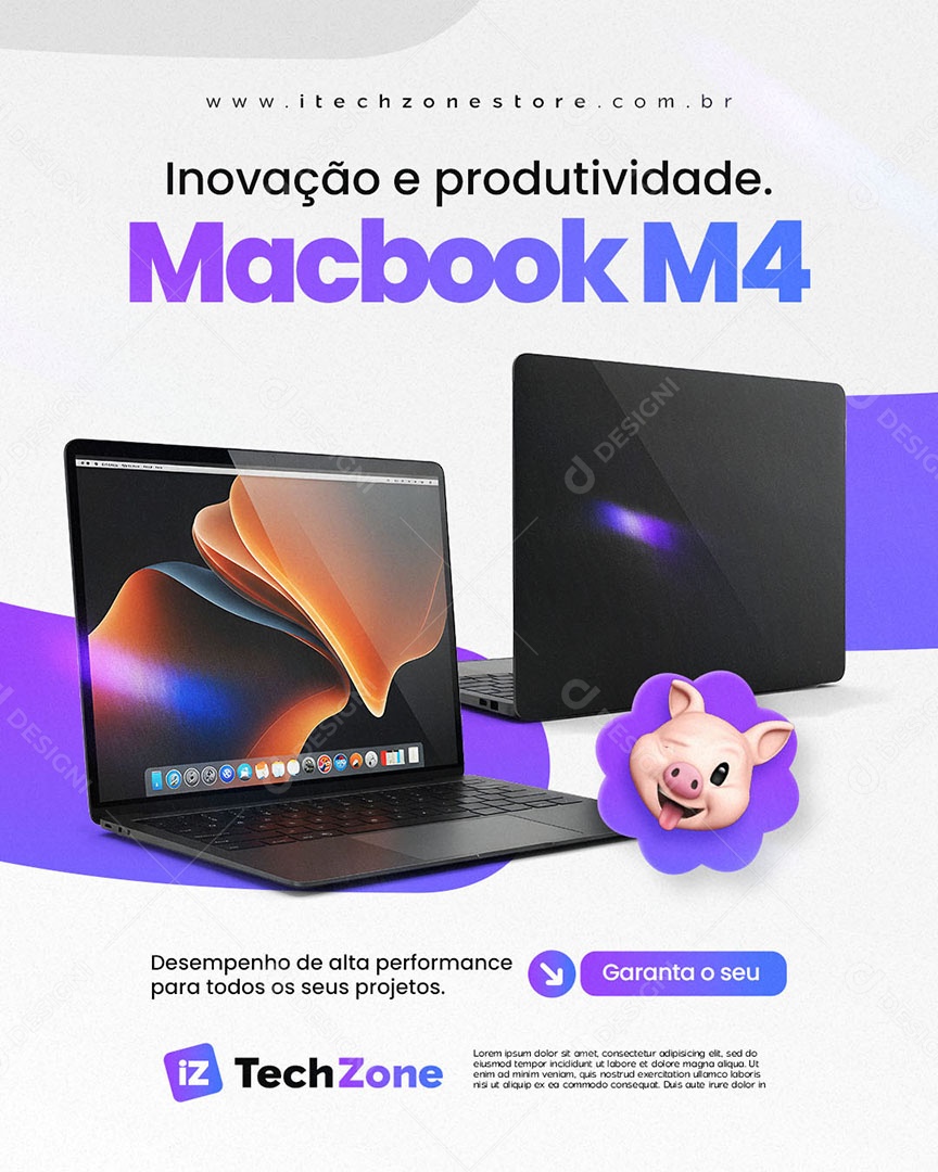 Loja de Celular Inovação e Produtividade Mackbook Social Media PSD Editável