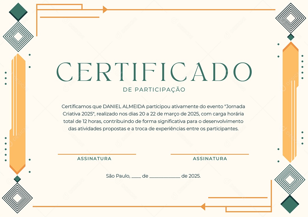 Certificado de Participação Jornada Criativa Vetor AI + EPS Editável