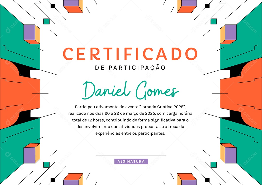 Certificado de Participação Jornada Criativa Vetor AI + EPS Editável