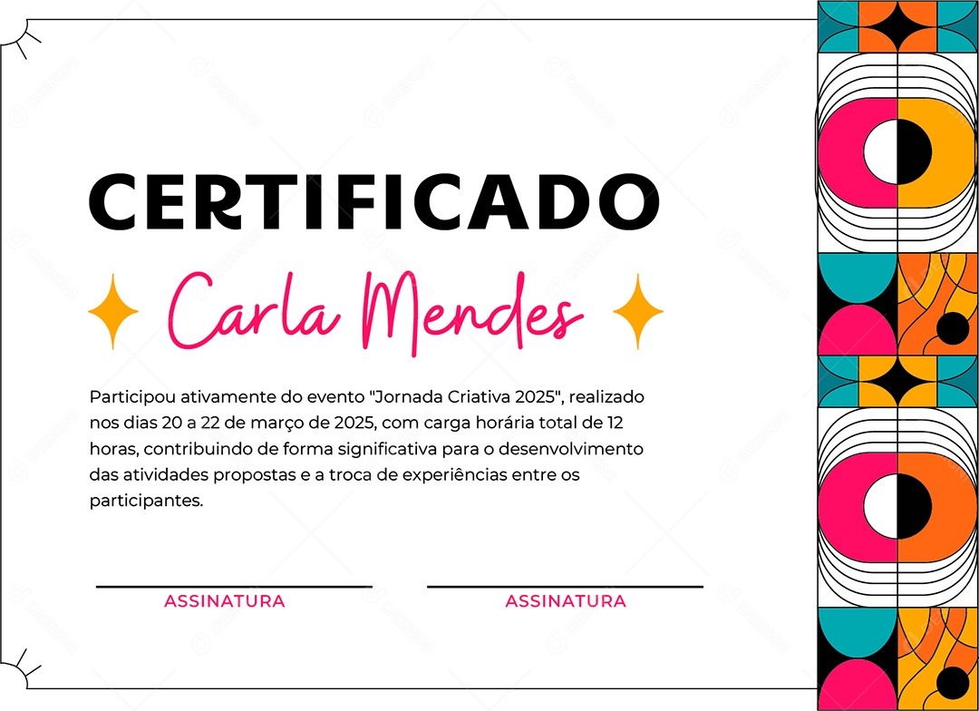 Certificado Jornada Criativa Vetor AI + EPS Editável