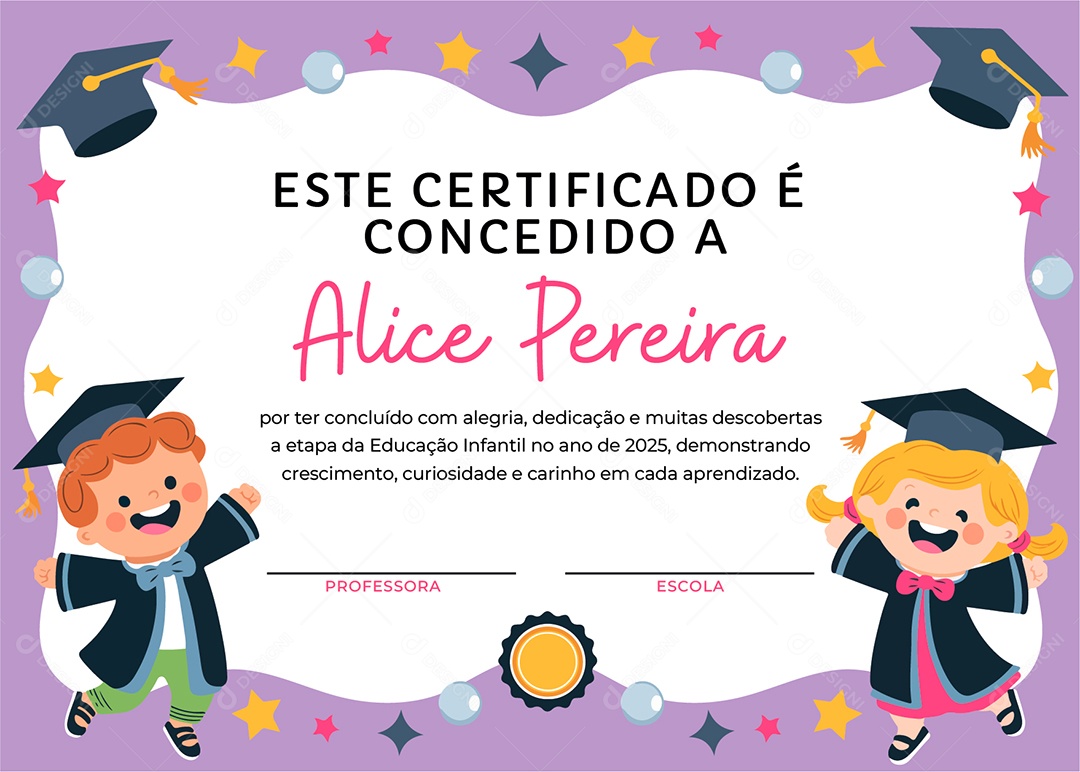 Certificado Educação Infantil Vetor AI + EPS Editável