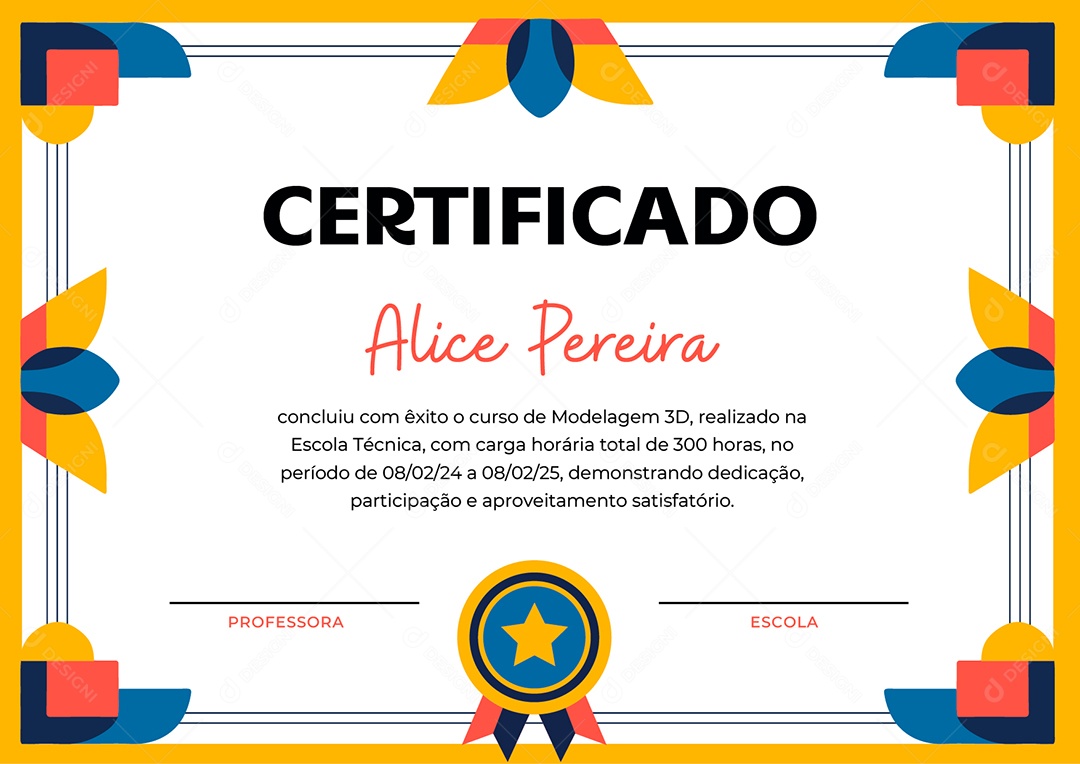 Certificado Curso de Modelagem 3D Vetor AI + EPS Editável