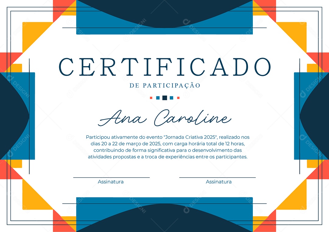 Certificado de Participação Jornada Criativa Vetor AI + EPS Editável