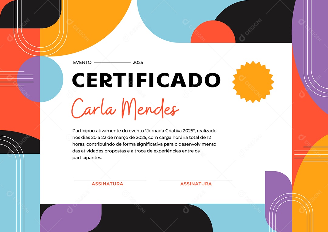 Certificado Jornada Criativa Vetor AI + EPS Editável